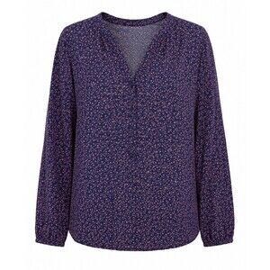 LOFT Blouse Womens XL Navy Blue Pink Anchor Print Split V-Neck Long Sleeve